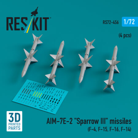 1/72 - AIM-7E-2 "Sparrow III" missiles (4 pcs) (F-4, F-15, F-16, F-14) (3D Printed)