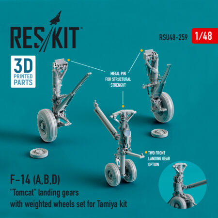 1/48 - F-14 (A,B,D) "Tomcat" landing gears with weighted wheels set for Tamiya kit (Resin & 3D Printed)