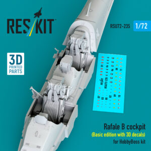 1/72 - Rafale B cockpit (Basic edition with 3D decals) for HobbyBoss kit 3D printed model kit